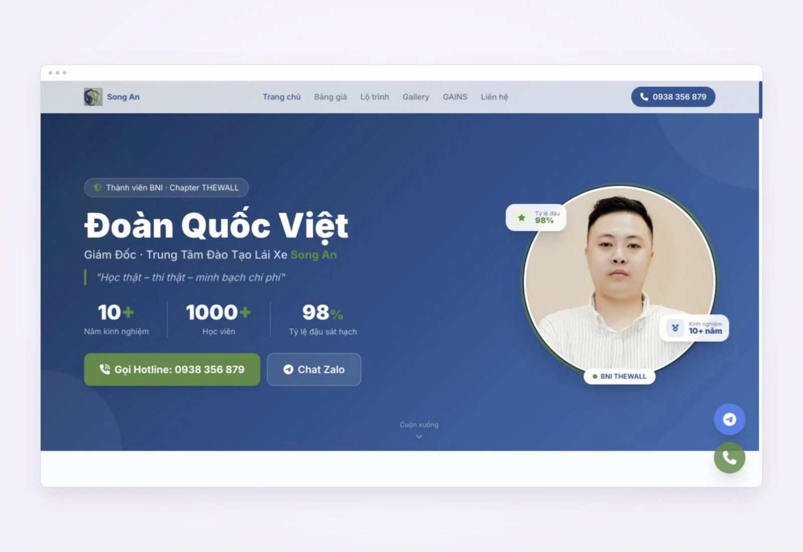 Giao diện website Lái xe Song An