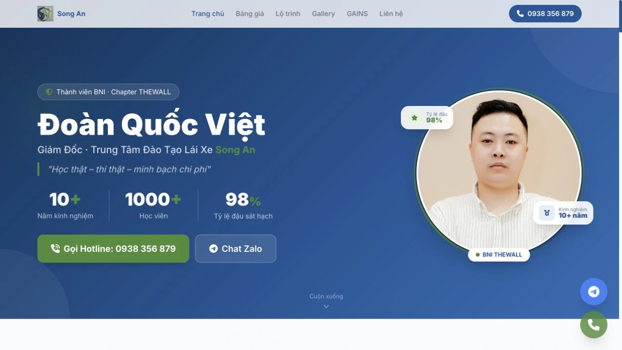 Giao diện website Lái xe Song An