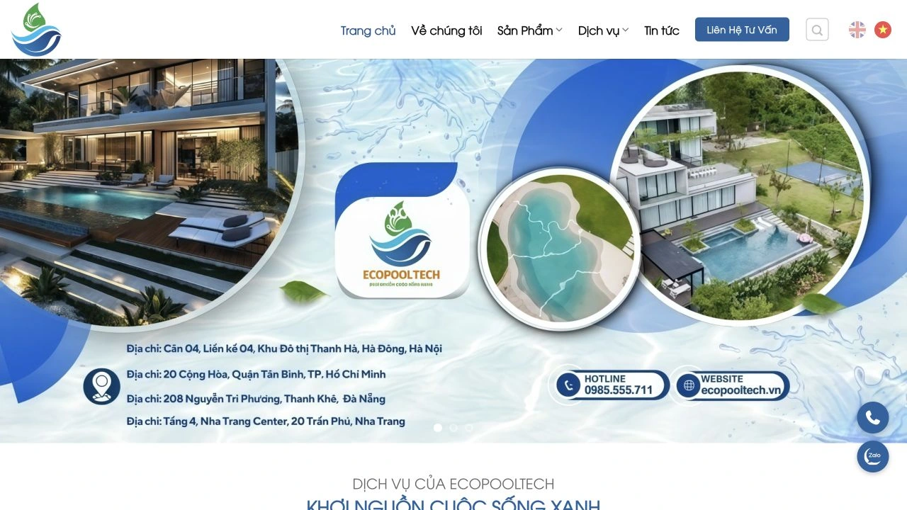 Giao diện website Ecopooltech
