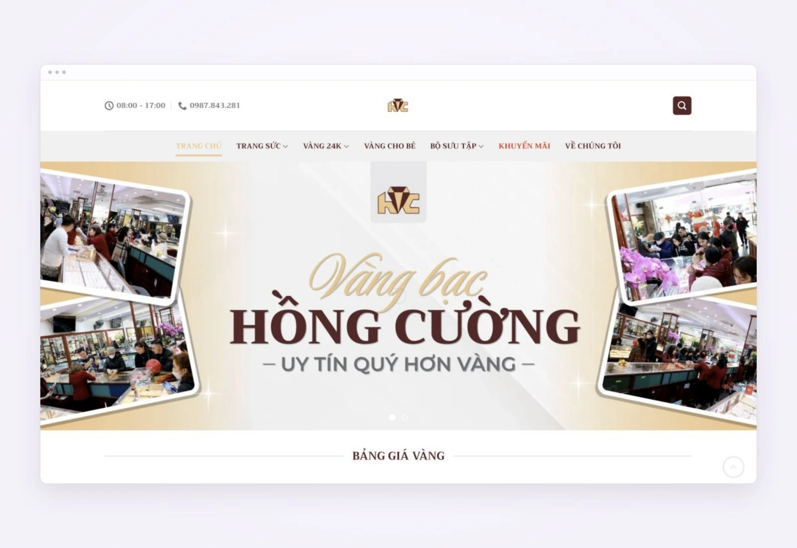 Giao diện website Hồng Cường Jewelry