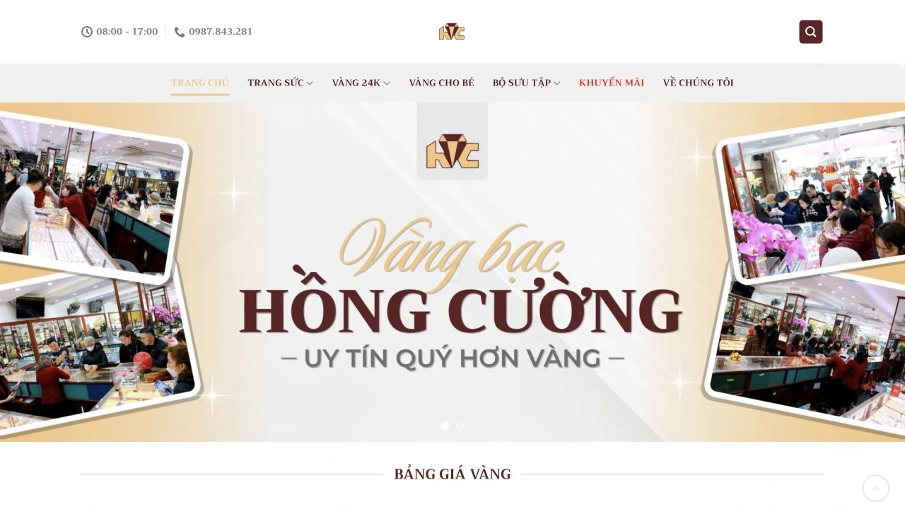 Giao diện website Hồng Cường Jewelry